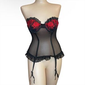 Victoria's Secret Black and Red Lace Bustier